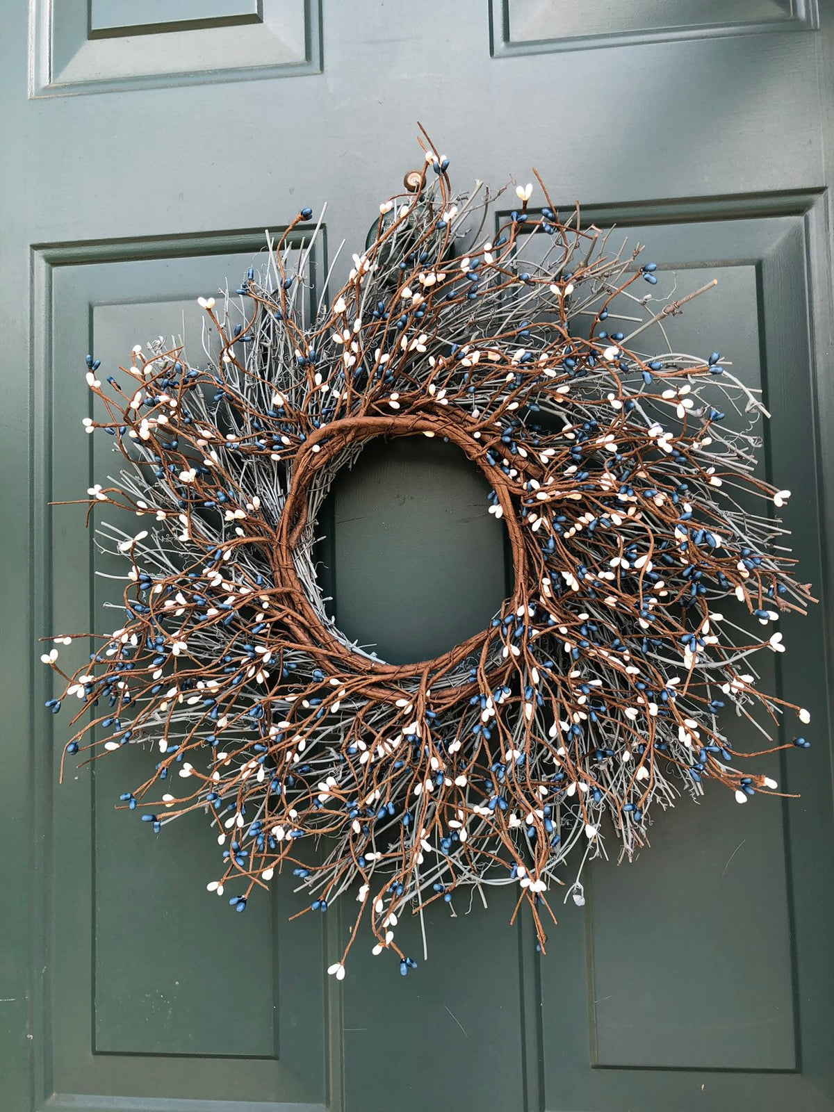 Blue, White and Gray Grapevine Wreath