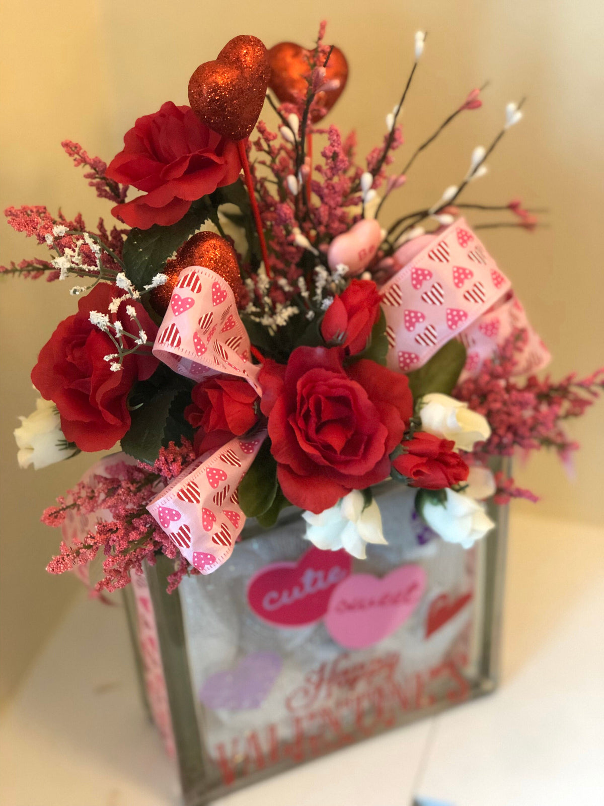Valentines Light Box, Glass Box, Hearts