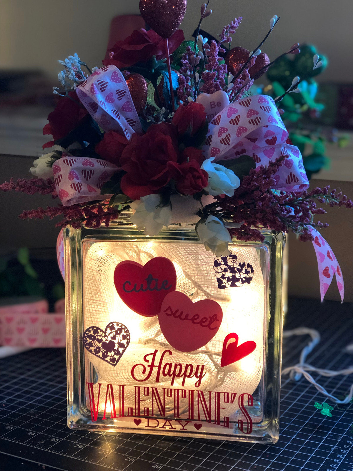 Valentines Light Box, Glass Box, Hearts
