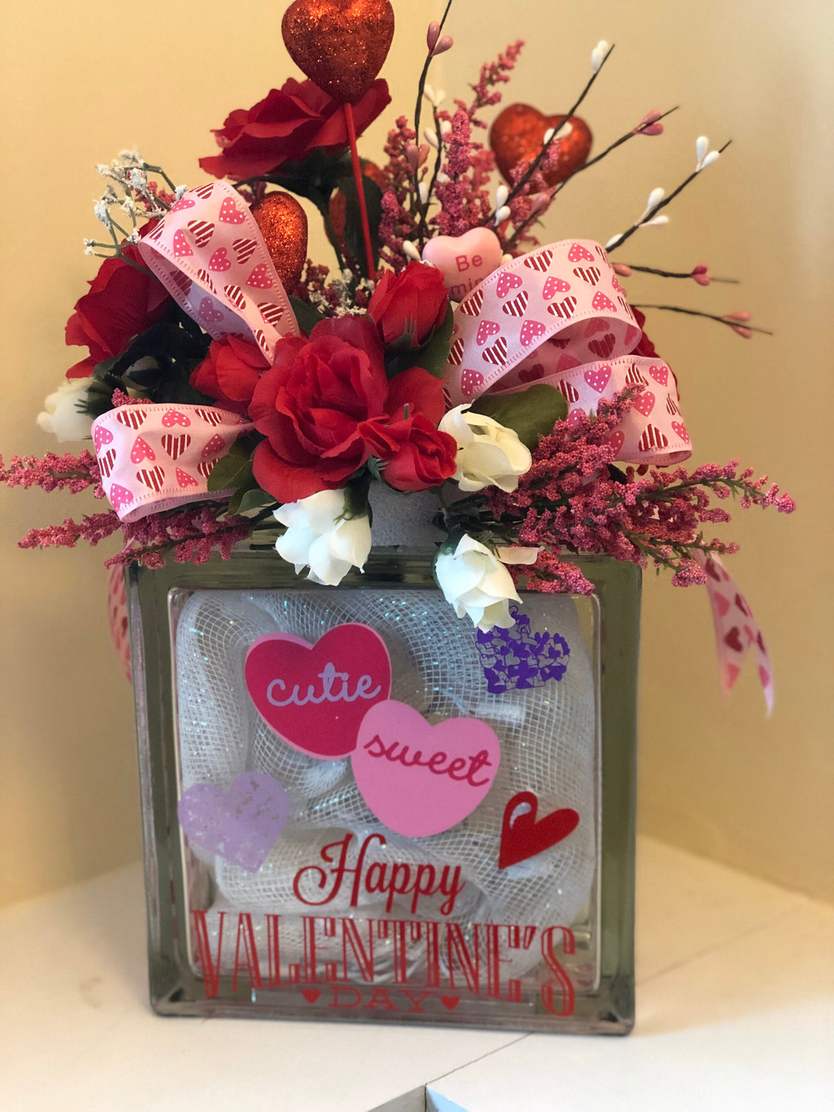 Valentines Light Box, Glass Box, Hearts