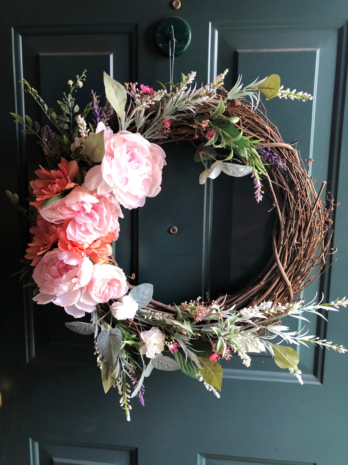 Pink, White Rose Grapevine Wreath, Wedding Decor, Front Door