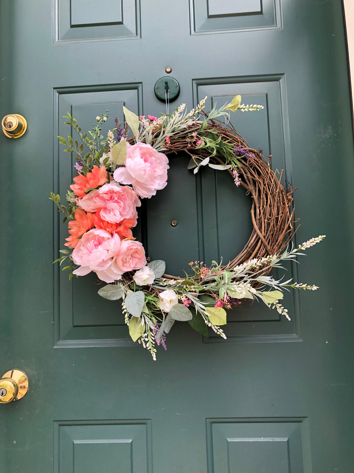 Pink, White Rose Grapevine Wreath, Wedding Decor, Front Door