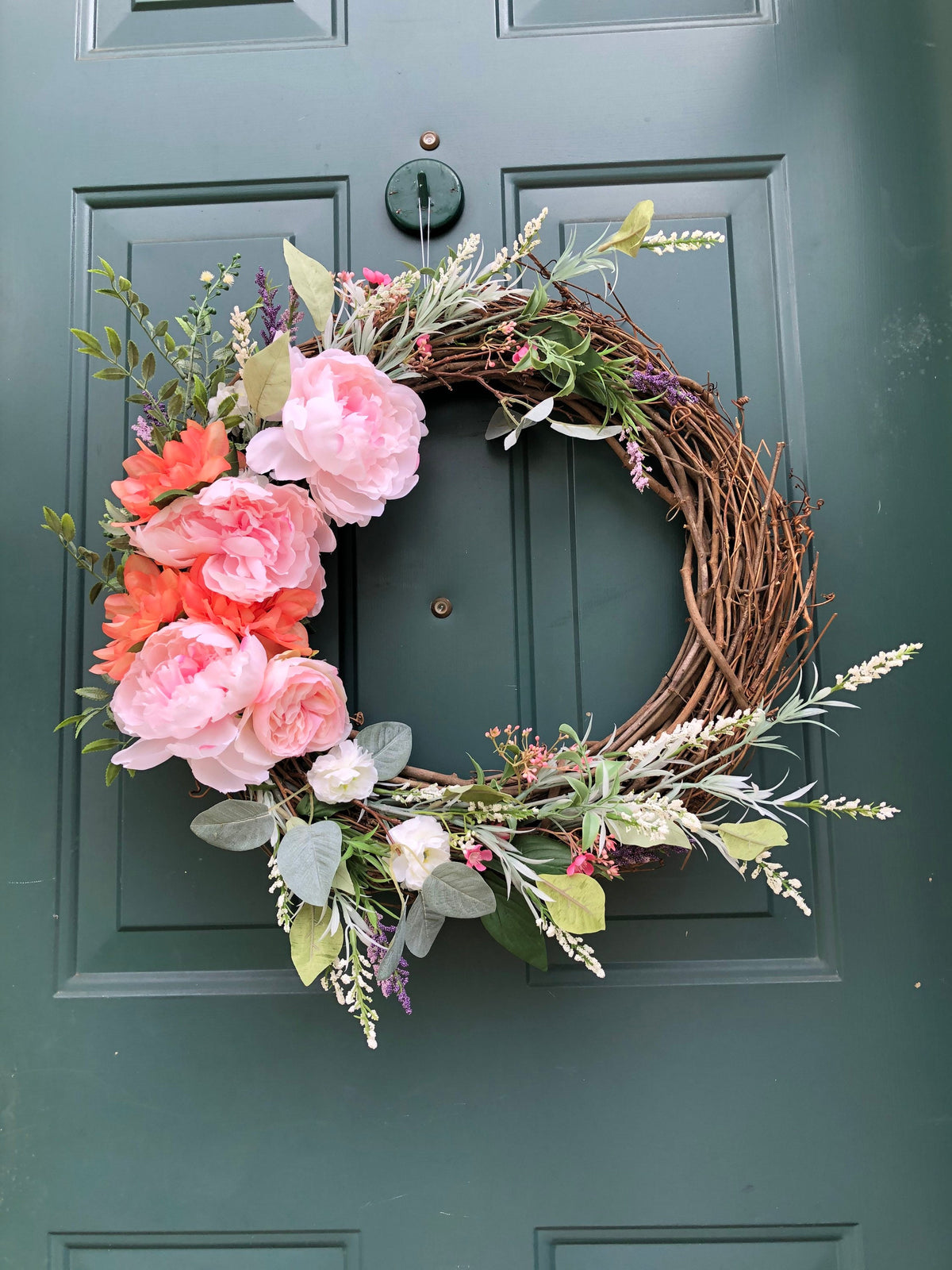 Pink, White Rose Grapevine Wreath, Wedding Decor, Front Door