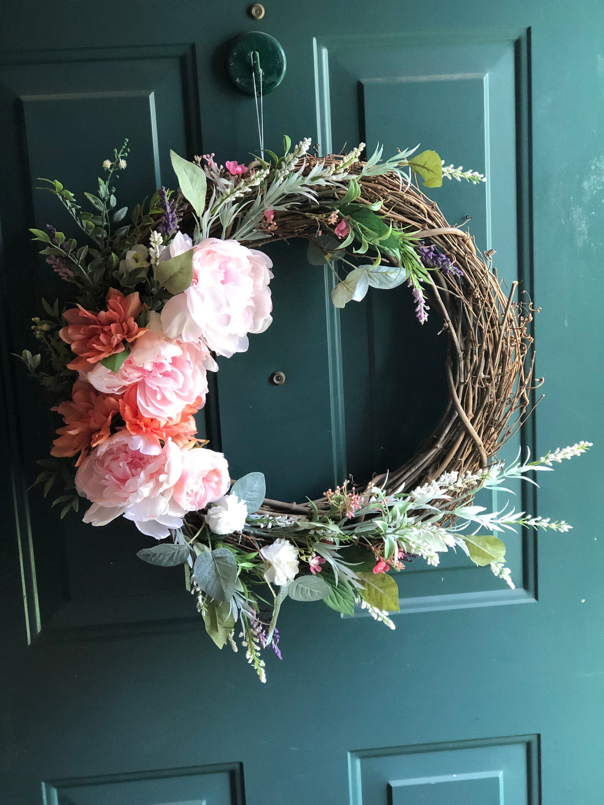 Pink, White Rose Grapevine Wreath, Wedding Decor, Front Door