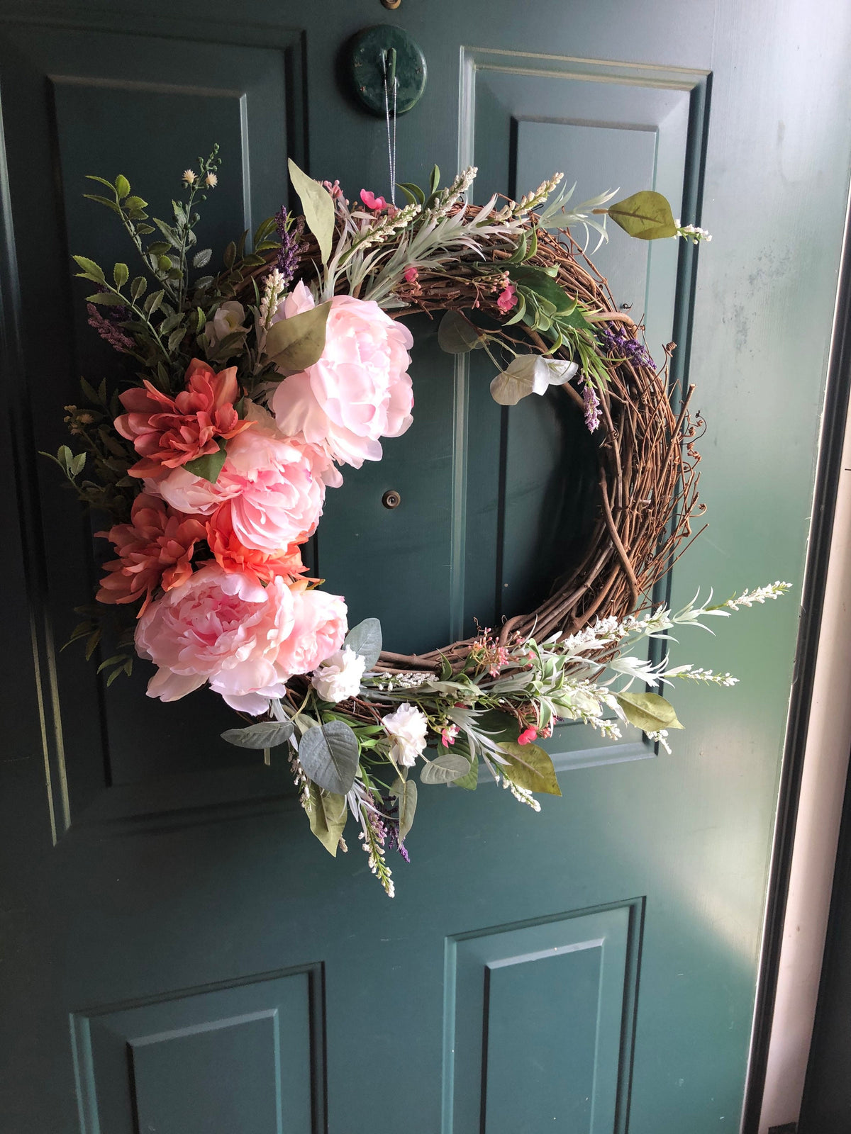 Pink, White Rose Grapevine Wreath, Wedding Decor, Front Door