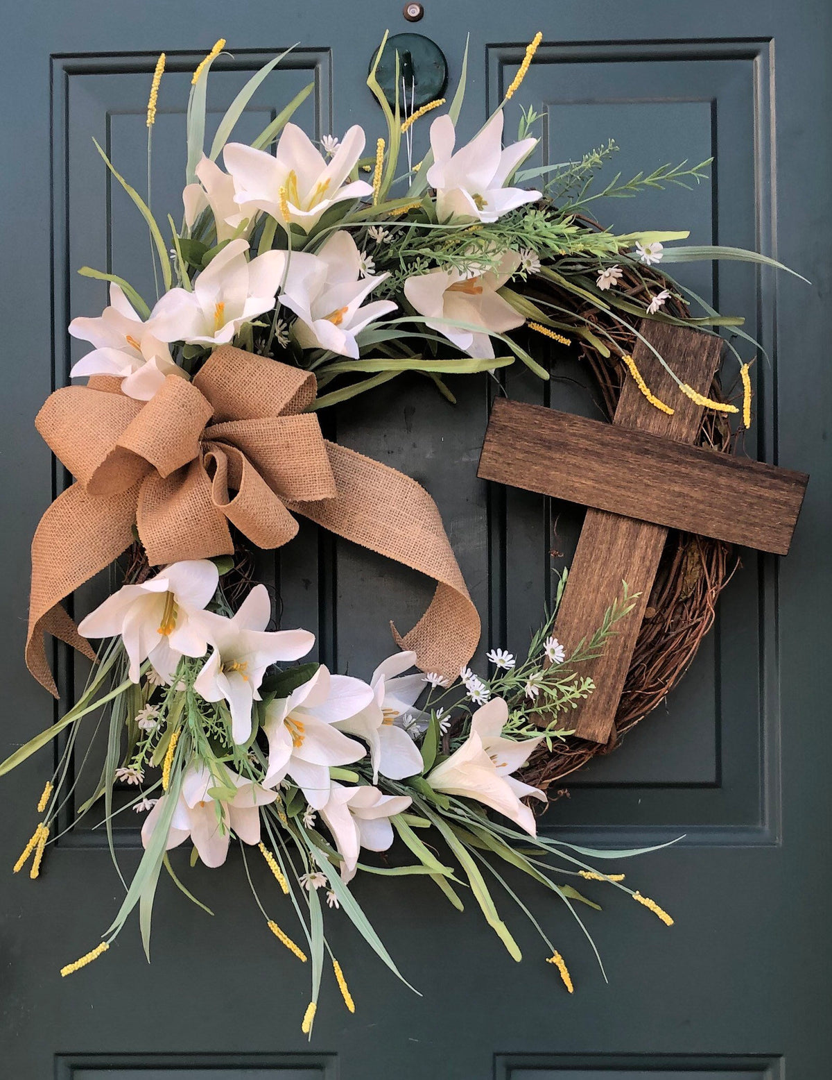 Easter Lily, Grapevine, Cross Wreath, Happy Easter Door Decor