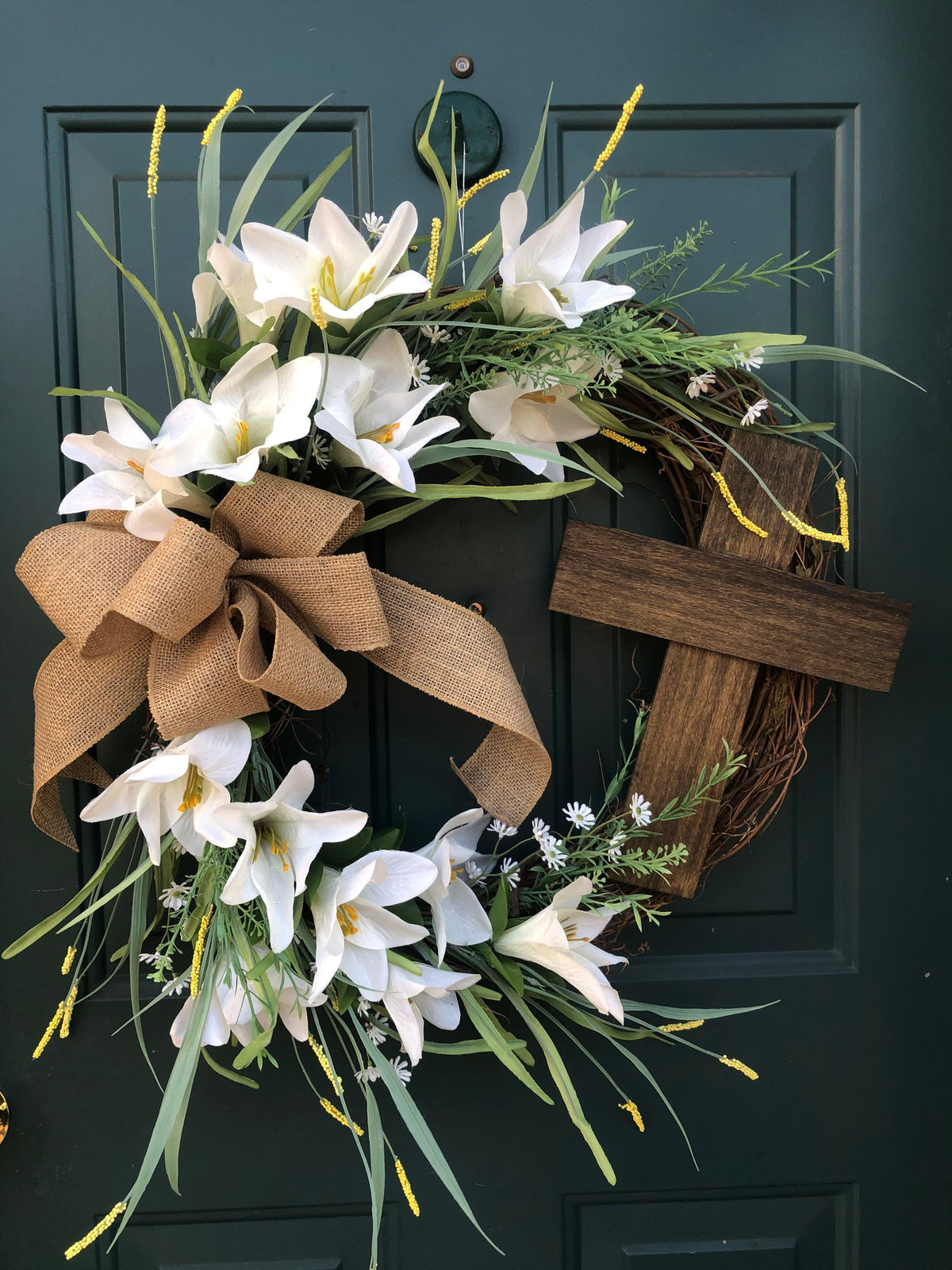 Easter Lily, Grapevine, Cross Wreath, Happy Easter Door Decor
