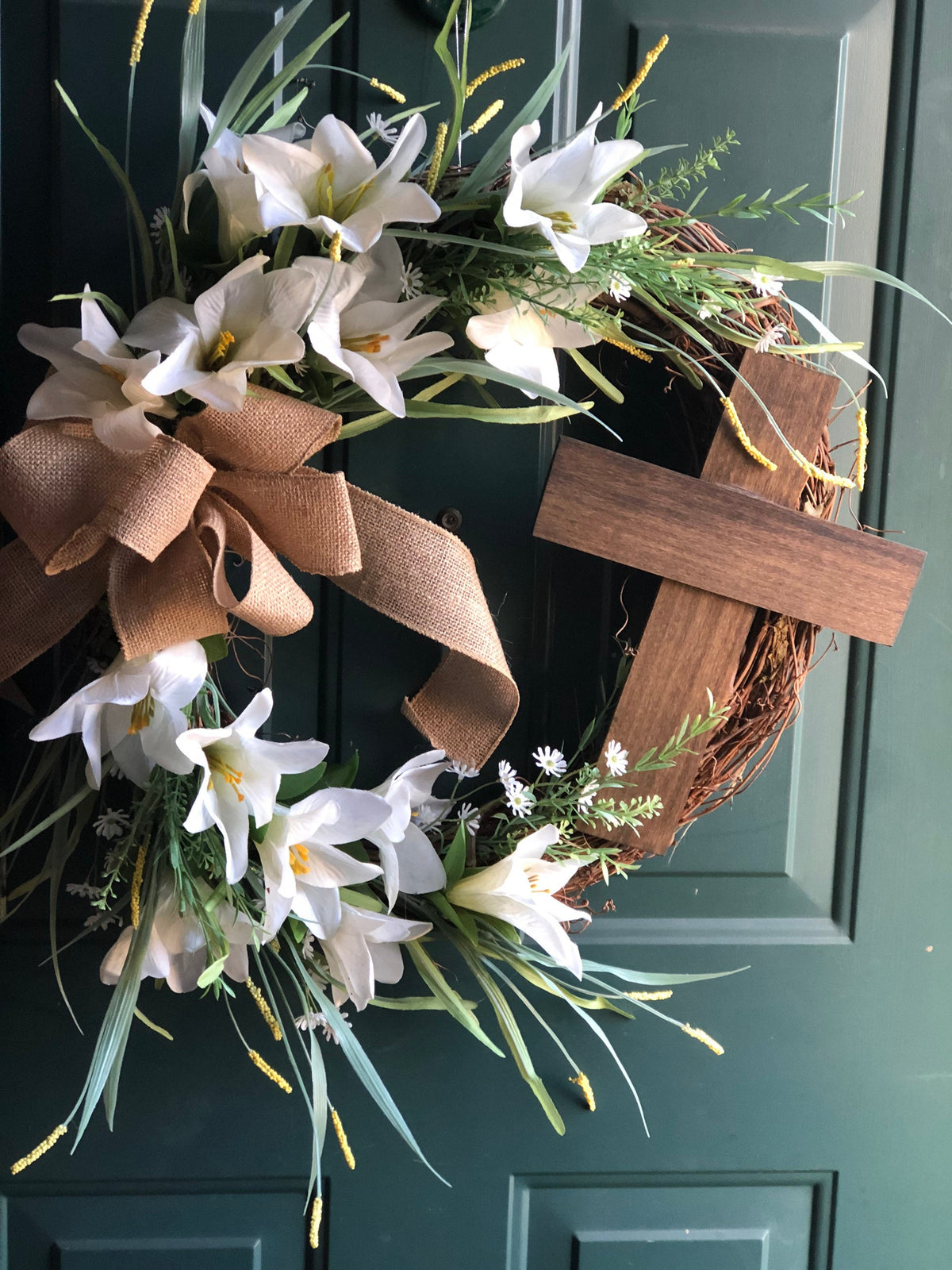 Easter Lily, Grapevine, Cross Wreath, Happy Easter Door Decor