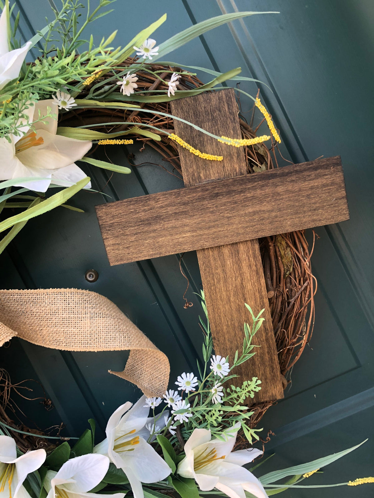 Easter Lily, Grapevine, Cross Wreath, Happy Easter Door Decor