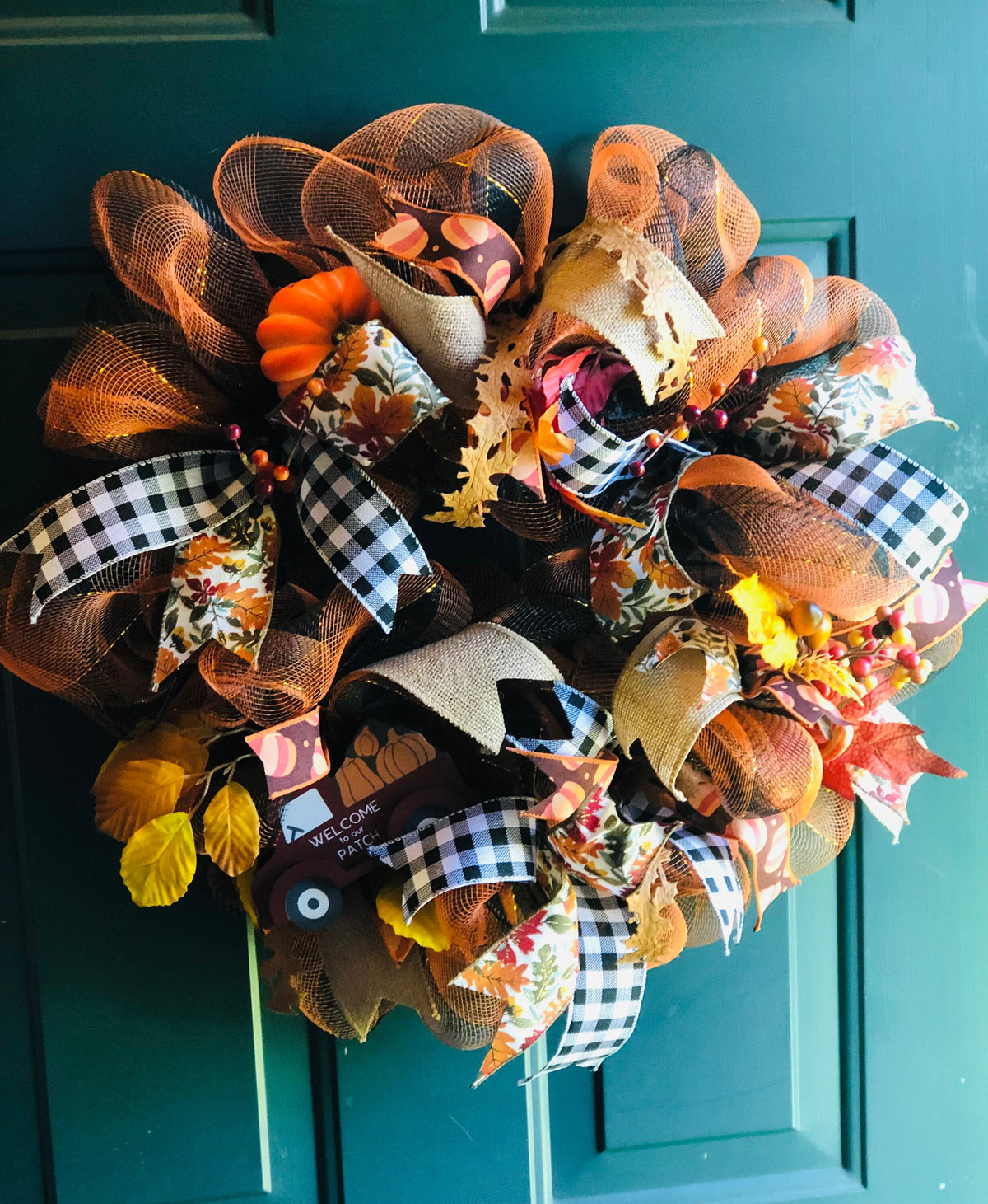 Fall Wreath for Front Door | Pumpkin Vintage Truck | Autumn Porch Decor | Thanksgiving Decoration | Farmhouse Harvest Accent