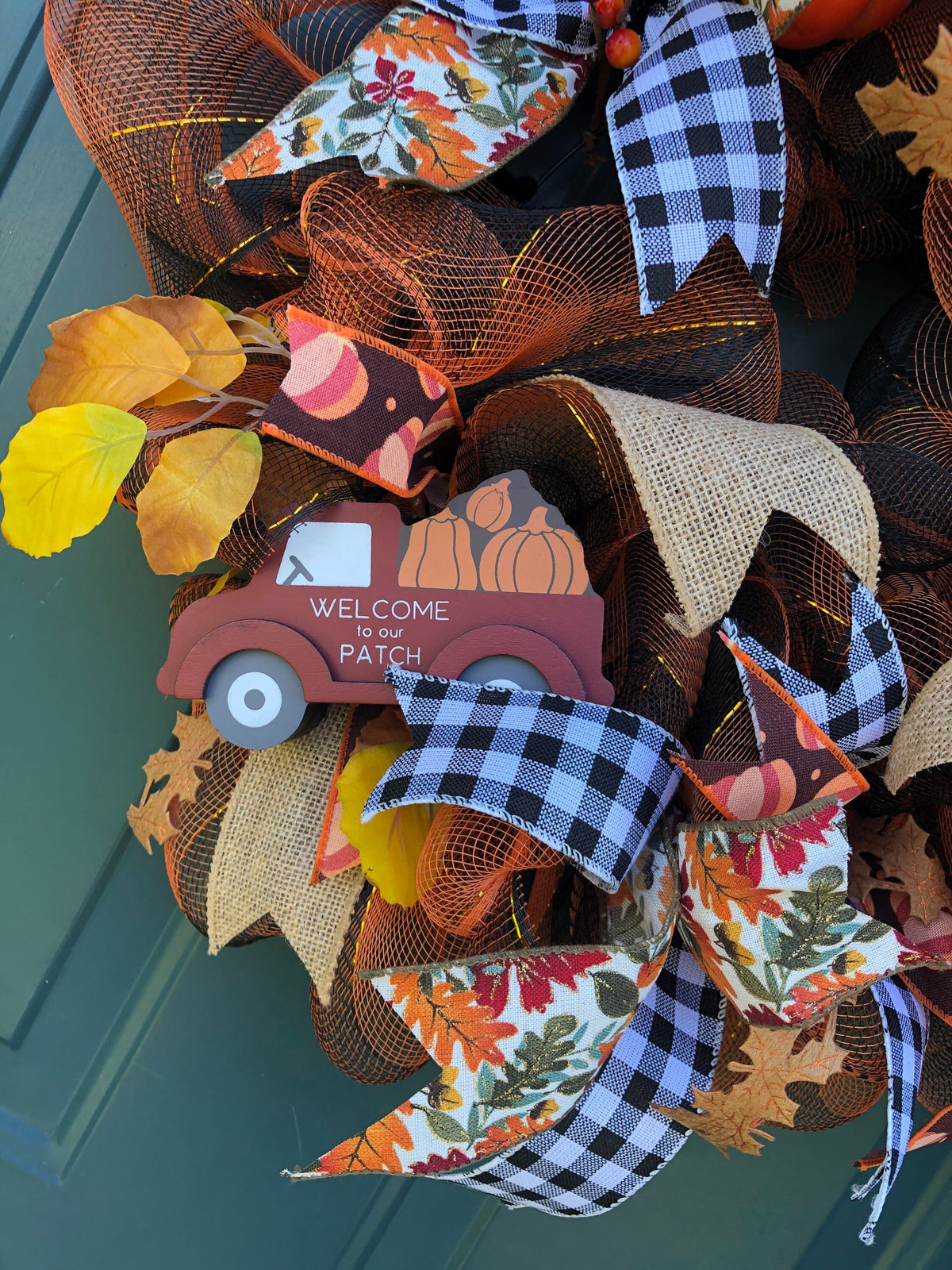 Fall Wreath for Front Door | Pumpkin Vintage Truck | Autumn Porch Decor | Thanksgiving Decoration | Farmhouse Harvest Accent