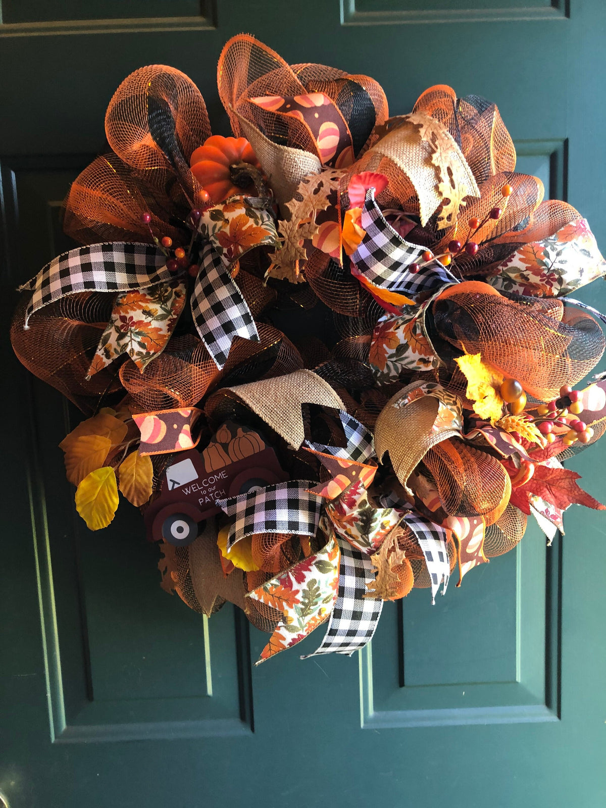 Fall Wreath for Front Door | Pumpkin Vintage Truck | Autumn Porch Decor | Thanksgiving Decoration | Farmhouse Harvest Accent