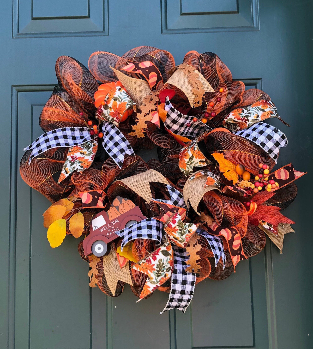 Fall Wreath for Front Door | Pumpkin Vintage Truck | Autumn Porch Decor | Thanksgiving Decoration | Farmhouse Harvest Accent