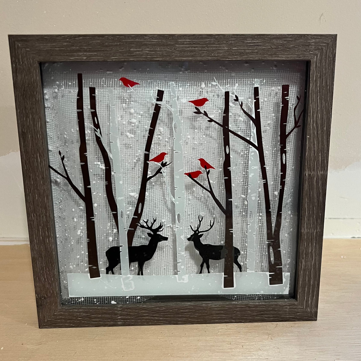 Winter Theme Light Box, Birch Trees, Cardinals,Deer, Night Lights