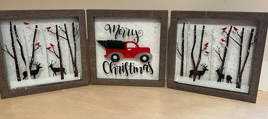 Winter Theme Light Box, Birch Trees, Cardinals,Deer, Night Lights
