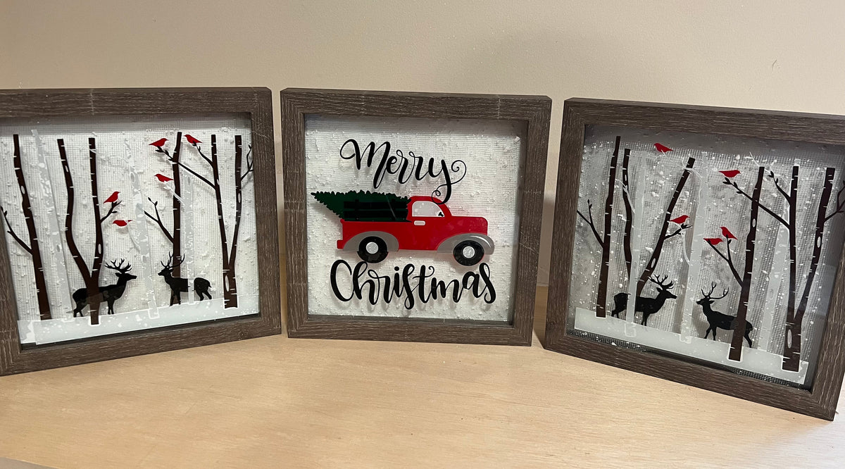 Winter Theme Light Box, Birch Trees, Cardinals,Deer, Night Lights