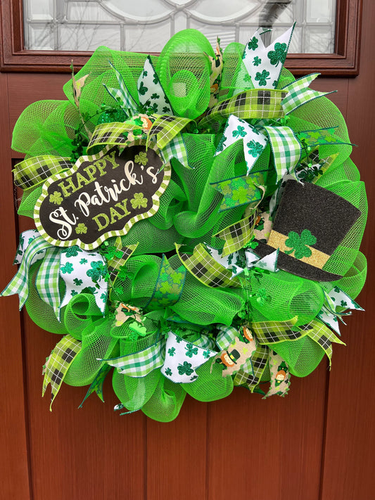 The Luck of the Irish, St Patrick's Day Green Shamrock Front Door Wreath