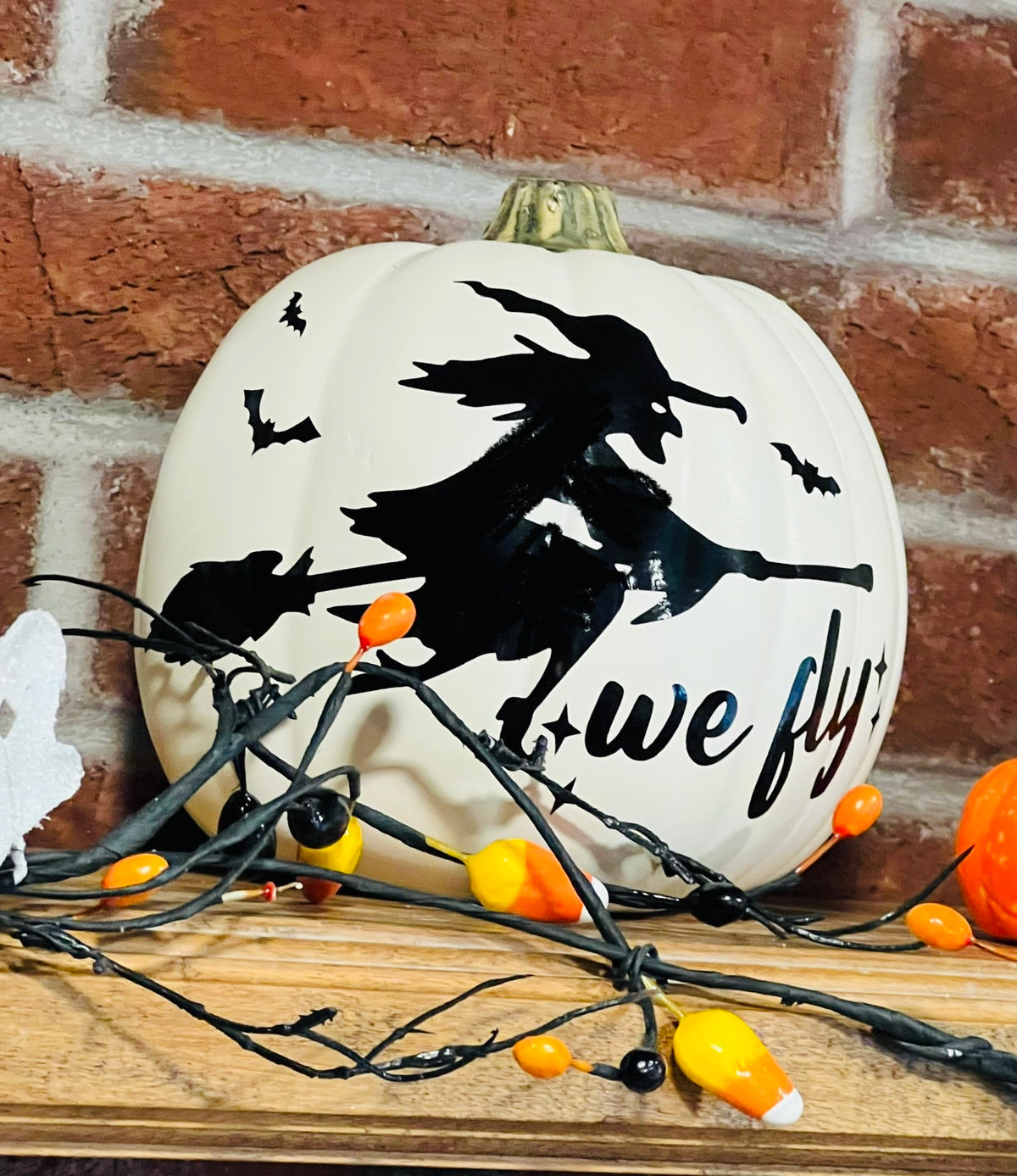 Witch Halloween Scene, Tonight We Fly, White Pumpkin