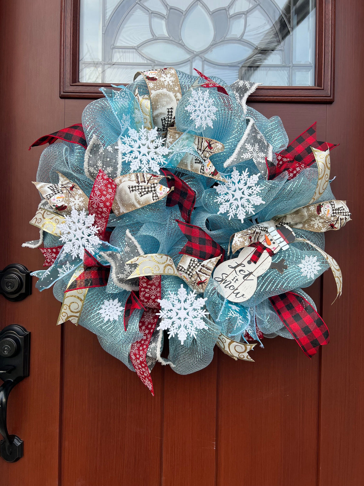 Snowman Wreath – Snowflake Winter Wonderland Front Door Decor, Rustic Holiday Christmas Wreath