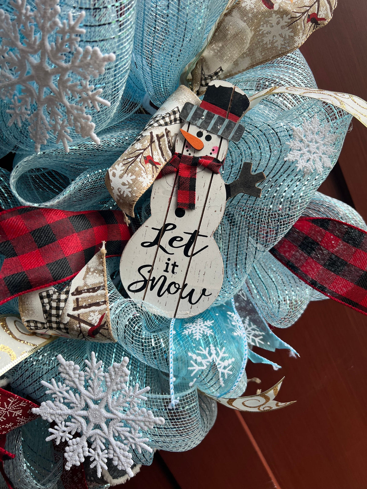 Snowman Wreath – Snowflake Winter Wonderland Front Door Decor, Rustic Holiday Christmas Wreath