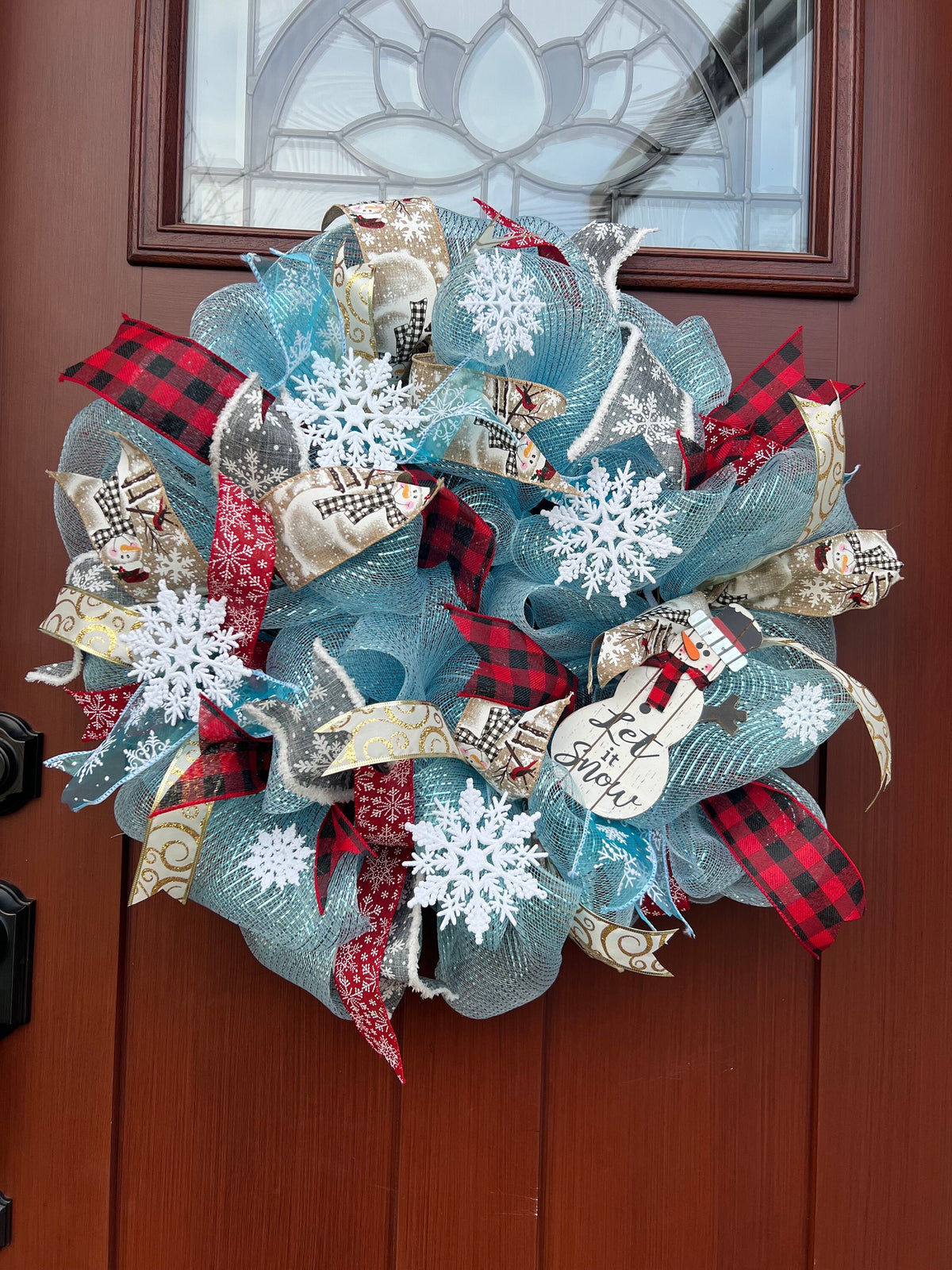 Snowman Wreath – Snowflake Winter Wonderland Front Door Decor, Rustic Holiday Christmas Wreath