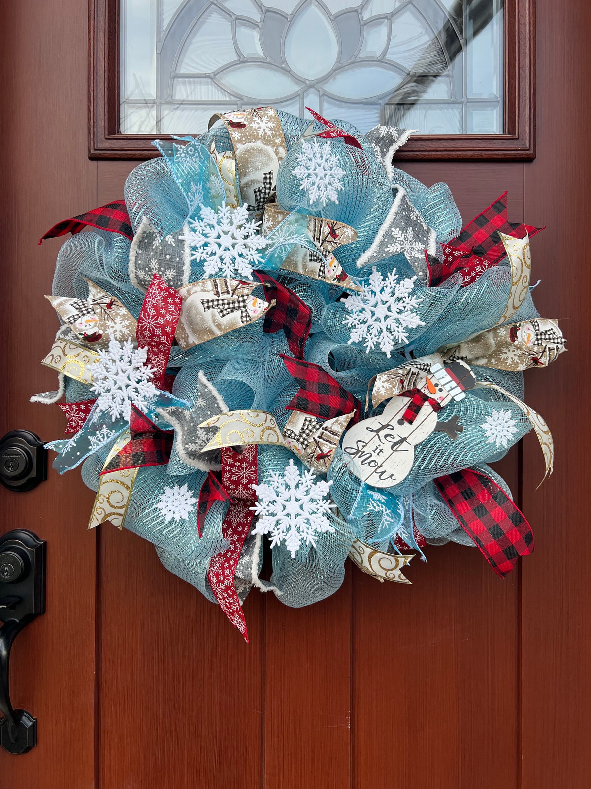 Snowman Wreath – Snowflake Winter Wonderland Front Door Decor, Rustic Holiday Christmas Wreath