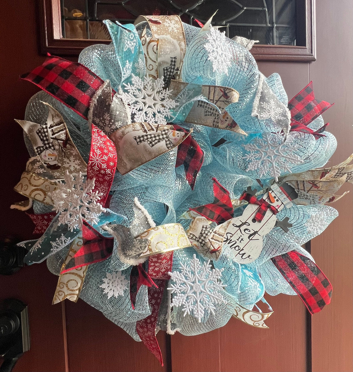 Snowman Wreath – Snowflake Winter Wonderland Front Door Decor, Rustic Holiday Christmas Wreath