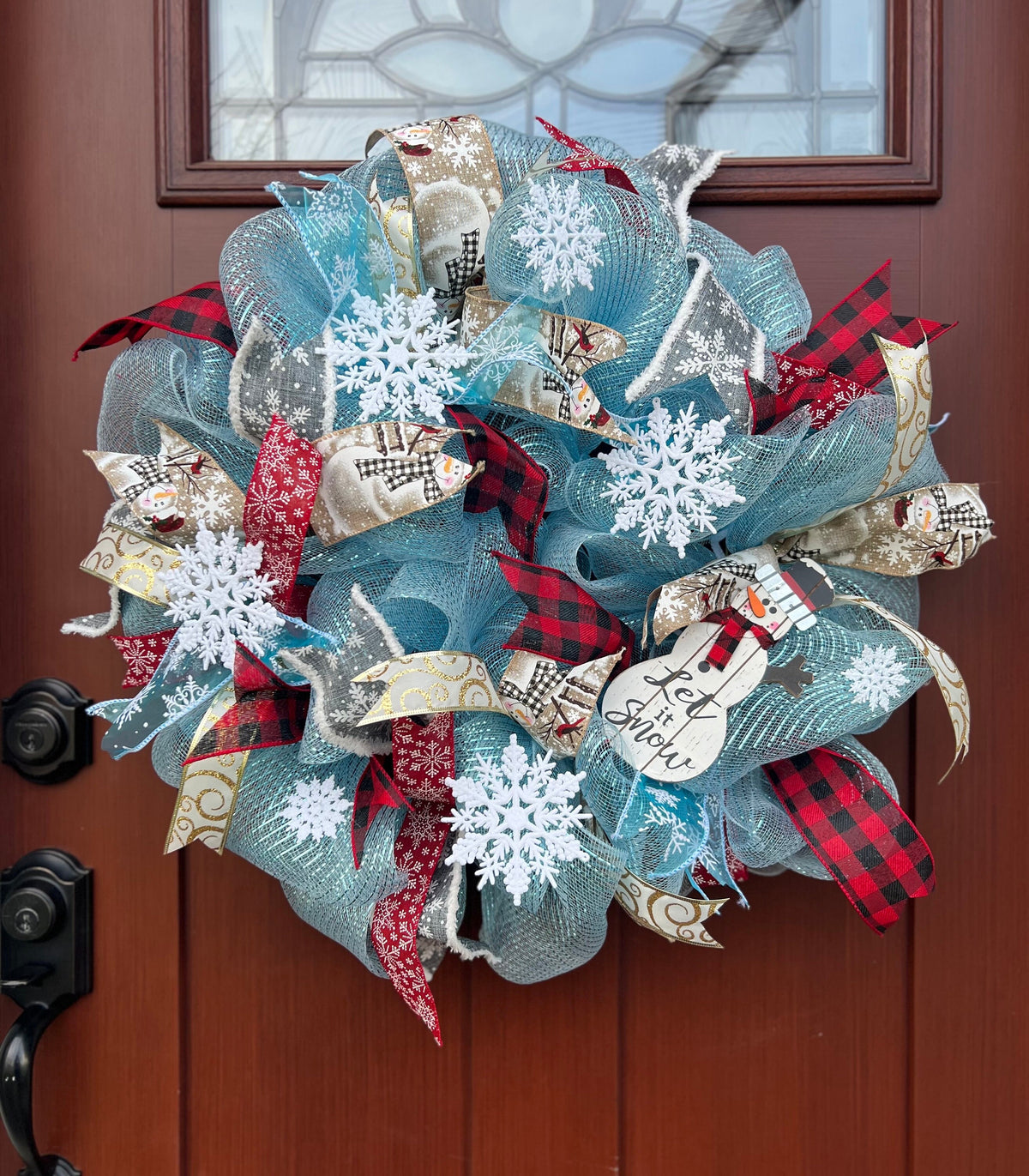 Snowman Wreath – Snowflake Winter Wonderland Front Door Decor, Rustic Holiday Christmas Wreath