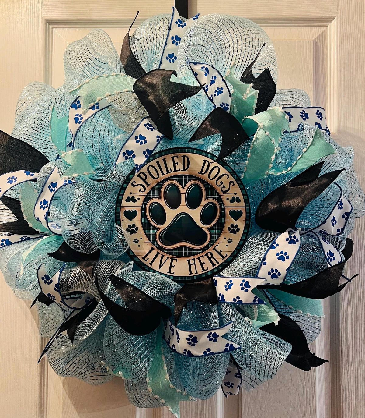 Spoiled Rotten Dogs Live Here! Blue Front Door Wreath, Gift, Rescue