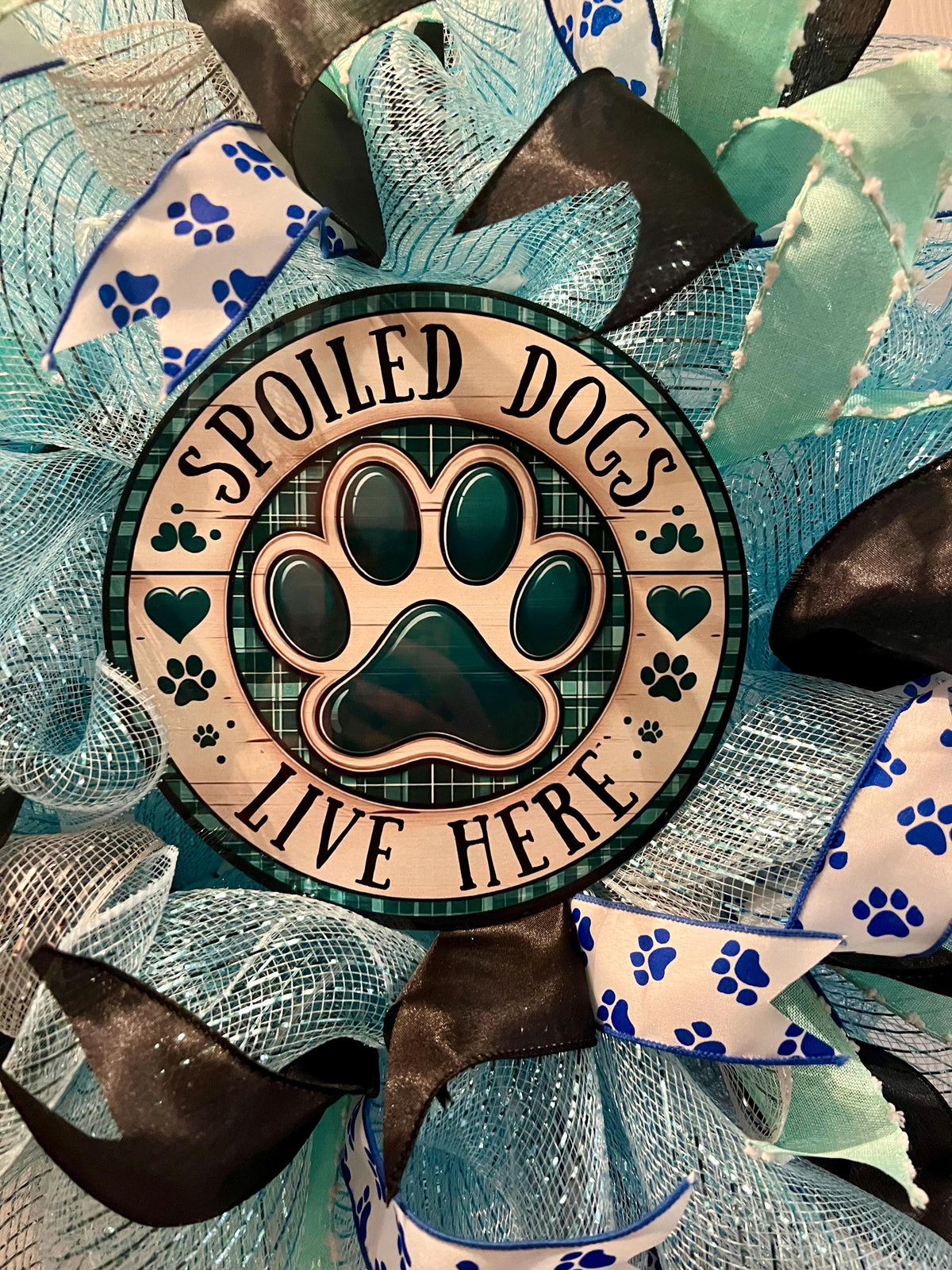 Spoiled Rotten Dogs Live Here! Blue Front Door Wreath, Gift, Rescue
