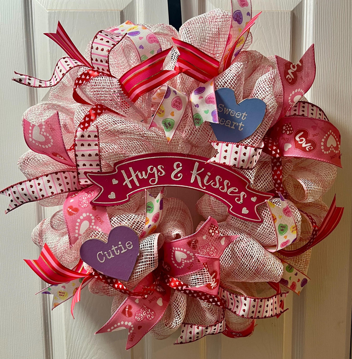 Pink Valentine Wreath with Conversation Hearts