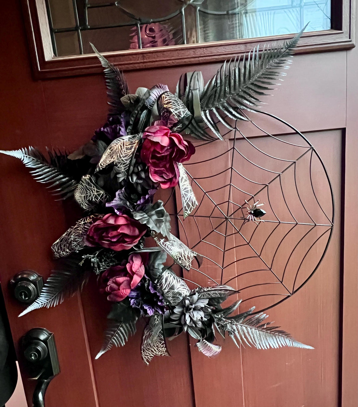 Gothic Halloween Spiderweb Wreath | Dark Red Floral Door Decor | Spooky Glam Front Door | Haunted House Porch Decoration