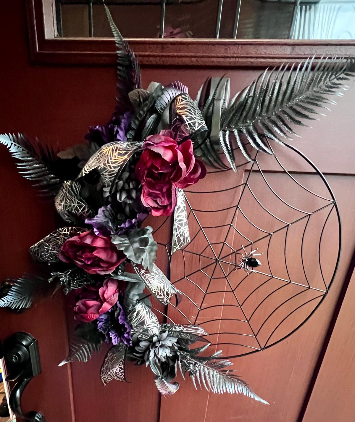 Gothic Halloween Spiderweb Wreath | Dark Red Floral Door Decor | Spooky Glam Front Door | Haunted House Porch Decoration